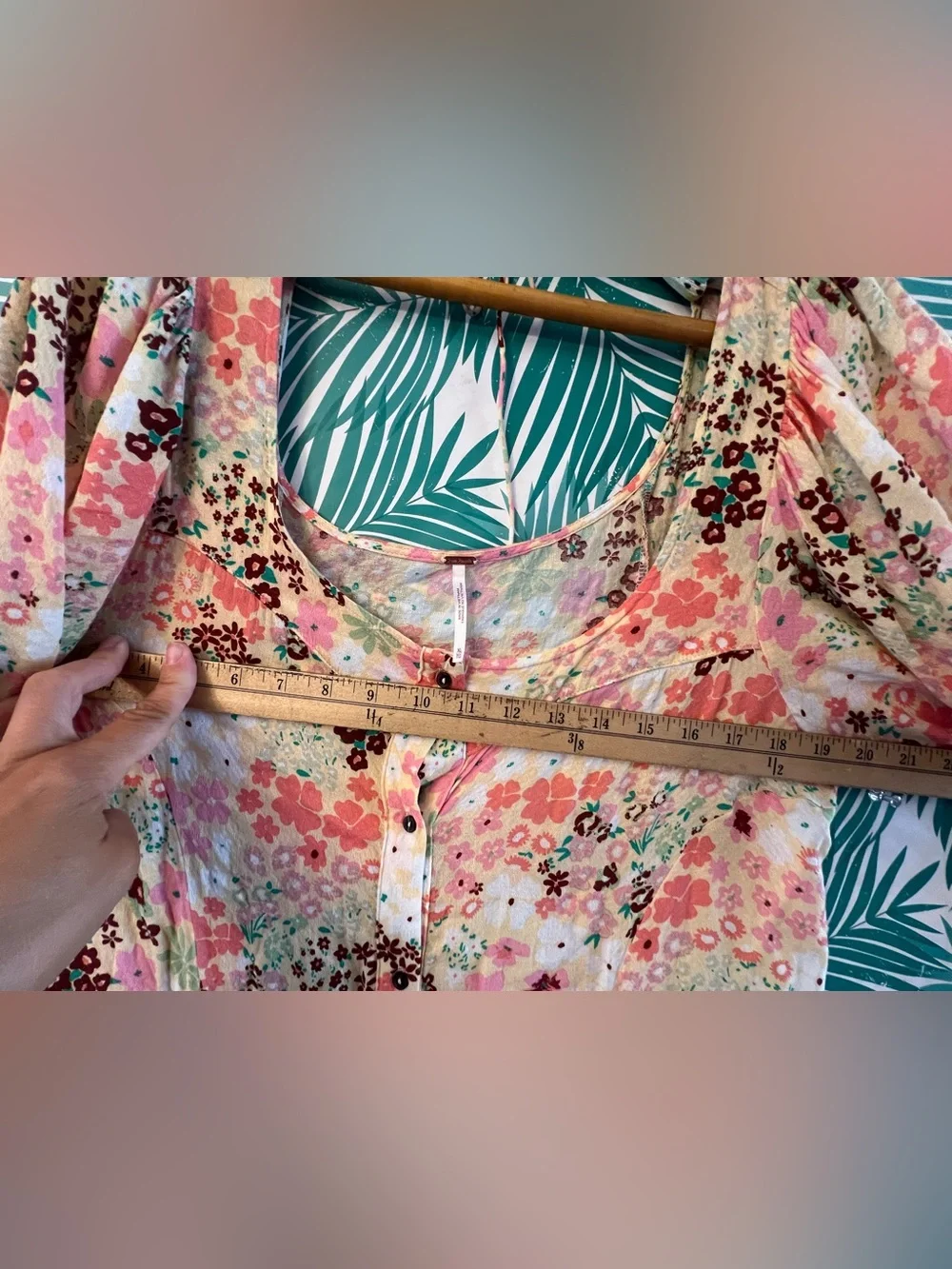 Free People Callie Floral Button-Front Tunic in Pink & Cream w/ puff sleeves XL